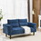 Convertible Futon Sofa Bed, Comfy Loveseat Sleeper Sofa with Adjustable Armrest, Strengthen Wood, Thick Padded Cushion, Small 2 Seater Couch for Living Room, Bedroom, Navy W487P180471