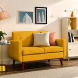 Loveseat Sofa, Mid Century Modern Decor Love Seat Couches for Living Room, Button Tufted Upholstered Small Couch for Bedroom, Solid and Easy to Install Love Seats Furniture, Yellow W487P189545