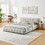 Queen Size Upholstered Bed,comfortable upholstered bed frame, Chenille fabric, with headboard and solid bed frame. with drawer for storage.-Beige(88.5"*68.5"*31") W487P235287