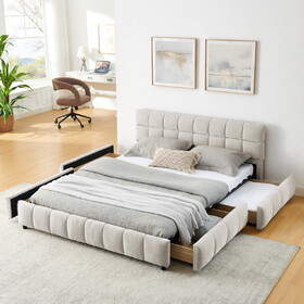 Queen Size Upholstered Bed,comfortable upholstered bed frame, Chenille fabric, with headboard and solid bed frame. with drawer for storage.-Beige(88.5"*68.5"*31")