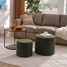 Ottoman, multi-functional combination set table Ottoman, combination of Ottoman and table, with drum stool, with storage space-Dark Green