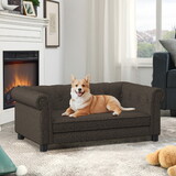 Elegant rectangular pet bed for small and medium-sized dogs, durable elevated dog sofa bed, comfortable dog sofa, modern and fashionable linen fabric dog sofa-Dark Brown W487P189543