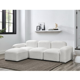 L-Shape Modular Sectional Sofa, DIY Combination, Loop Yarn, Ivory