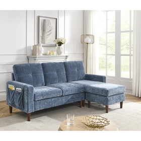 80" Convertible Sectional Sofa Couch, 3 Seats L-Shape Sofa with Removable Cushions and Pocket, Rubber Wood Legs, Navy Chenille