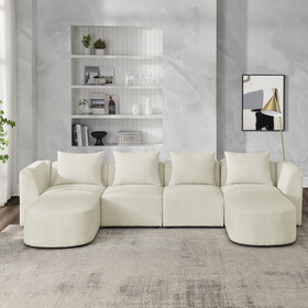 U Shape Sectional Sofa including Two Single Seats and Two Chaises, Modular Sofa, DIY Combination, Loop Yarn Fabric, Beige