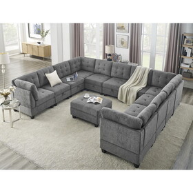 U shape Modular Sectional Sofa,DIY Combination,includes Seven Single Chair, Four Corner and One Ottoman,Grey W487S00199