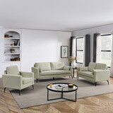 3 Piece Living Room Sofa Set, including 3-Seater Sofa, Loveseat and Sofa Chair, with Two Small Pillows, Corduroy Beige W487S00204
