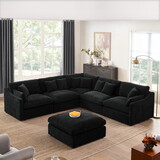 6-Seats Modular L-Shaped Sectional Sofa with Ottoman,10 Pillows, Oversized Upholstered Couch w/Removabled Down-Filled Seat Cushion for Living Room, Chenille Black W487S00209