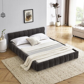 Queen Size Upholstered Bed Frame with Thick Fabric, Chenille Fabric Grounded Queen Size Platform Bed with Headboard and Solid Frame. No Box Spring Needed, Dark Grey(68"*86.5"*23.5") W487S00221