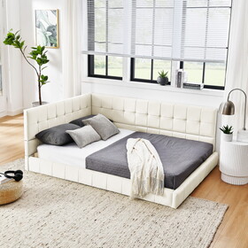 Full Size Upholstered Tufted Bed Frame, Sofa Bed Frame with Comfortable Backrest and Armrests, Full Size Bed for Bedroom, Living Room,Velvet, Beige(80.5"*59"*30.5") W487S00223