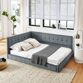 Full Size Upholstered Tufted Bed Frame, Sofa Bed Frame with Comfortable Backrest and Armrests, Full Size Bed for Bedroom, Living Room,Velvet, Grey(80.5"*59"*30.5") W487S00224