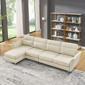 Modern Sofa 3-Seat Couch with Stainless Steel Trim and Metal Legs for Living Room,New package compression sofa technology,beige