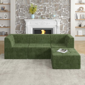 L shape Modular Sectional Sofa, Compressed Sectional Sofa Modern Minimalist Style Corduroy Couch, Sleeper Sofa for Living Room, Bedroom, Comfy Compressed Sofa Couch Space-Efficient Design-GREEN