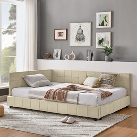 Full Size Upholstered Tufted Bed Frame, Sofa Bed Frame with Comfortable Backrest and Armrests, Full Size Bed for Bedroom, Living Room,Velvet, NEW BEIGE(80.5"*59"*30.5")
