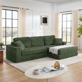 Right sofa seat,L shape Modular Sectional Sofa, Compressed Sectional Sofa Modern Minimalist Style Corduroy Couch,Unfold into a bed, Bedroom, Comfy Compressed Sofa Couch Space-Efficient Design-Green