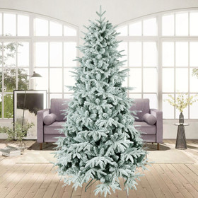 Snow Flocked Christmas Tree 7ft Artificial Hinged Pine Tree with White Realistic Tips Unlit W49819948