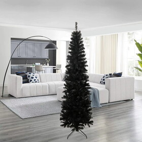 7.5FT Black Slim Artificial Christmas Tree Includes Foldable Metal Stand W49833521