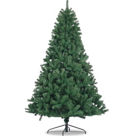 8ft Artificial Christmas Tree Full Natural Spruce PVC Fir Tree Foldable Metal Stand Unlit Green W498P198015