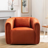 Modern Barrel Chair,Round Oversized,Accent Chair with Pillow,Velvet Comfy Leisure Chair,Suitable for Living Room Office Bedroom,Orange W501P145364