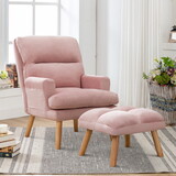 Contemporary Elegance Accent Chair with Footrest, for Relaxing, Arm Rest, Wood, Pink W501P153069