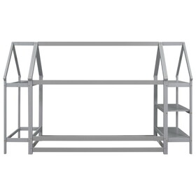 Twin House-Shaped Floor Bed with 2 Detachable Stands,Grey
