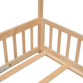 Twin House Bed with Guardrails, Slats,Natural W504119695