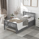 Twin Bed with Trundle, Platform Bed Frame with Headboard and Footboard, for Bedroom Small Living Space, No Box Spring Needed, Grey W50422210