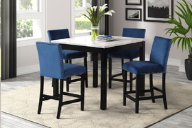 5-Piece Counter Height Dining Table Set with One Faux Marble Dining Table and Four Upholstered-Seat Chairs, for Kitchen and Living Room, Table: 42"L X42"Wx36"H, Chair:18.5"Wx23.2"Dx39.8"H, Blue