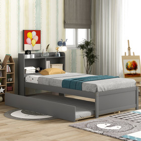 Twin Bed with Trundle, Bookcase, Grey W50440495
