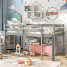 Loft Bed, Twin, with Guard Rail & Ladder, No Box Spring Needed, Easy assembly, Gray W50441097
