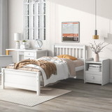 Twin Bed with Headboard and Footboard for Kids, Teens, Adults, with a Nightstand, Wite