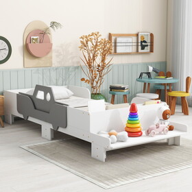 Car-Shaped Twin Bed with Bench, White