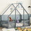 Twin Wood House-Shaped Floor Bed with Fence, Guardrails,Grey