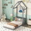 Twin House-shaped Roof Headboard Floor Bed,(without slats),Grey