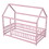 Twin Size Floor Wooden Bed with House Roof Frame, Fence Guardrails,Pink W504P174635