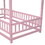 Twin Size Floor Wooden Bed with House Roof Frame, Fence Guardrails,Pink W504P174635