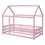 Twin Size Floor Wooden Bed with House Roof Frame, Fence Guardrails,Pink W504P174635