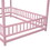 Full Size Floor Wooden Bed with House Roof Frame, Fence Guardrails,Pink W504P174640