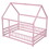 Full Size Floor Wooden Bed with House Roof Frame, Fence Guardrails,Pink W504P174640