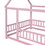 Full Size Floor Wooden Bed with House Roof Frame, Fence Guardrails,Pink W504P174640