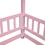 Full Size Floor Wooden Bed with House Roof Frame, Fence Guardrails,Pink W504P174640