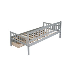 Twin-size Pine Wood Daybed with two Storage Drawers, Sofa Bed with Bed Platform of 10 Support Slats,Grey