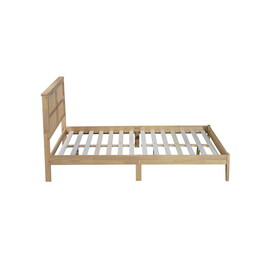 Queen Size Rubber Wooden, Solid Wooden Bed with Rattan Headboard, Enhanced by Support Feet W504P184305