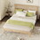 Queen Size Rubber Wooden, Solid Wooden Bed with Rattan Headboard, Enhanced by Support Feet W504P184305