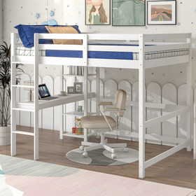 Full Loft Bed with Desk and Shelves, White W504S00051