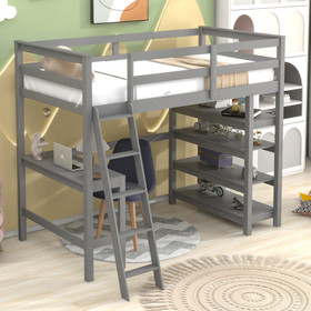 Loft Bed Twin with Desk, Ladder, Shelves, Gray W504S00055