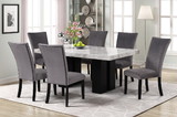 7-Piece Dining Table Set with 1 Faux Marble Dining Rectangular Table and 6 Upholstered-Seat Chairs, for Dining Room and Living Room, Table :70