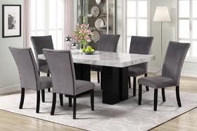 7-Piece Dining Table Set with 1 Faux Marble Dining Rectangular Table and 6 Upholstered-Seat Chairs, for Dining Room and Living Room, Table :70".Lx42".Wx30".H, Chair: 19.75"Lx26.5"Dx40.75"H, Grey