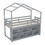Twin House Loft Bed with Roof Frame, Under Bed Shelving Storage Unit, Guardrails, Ladder,Grey