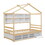 Twin House Bed with Roof Frame, Bedside-shelves, Under Bed Storage Unit,Natural